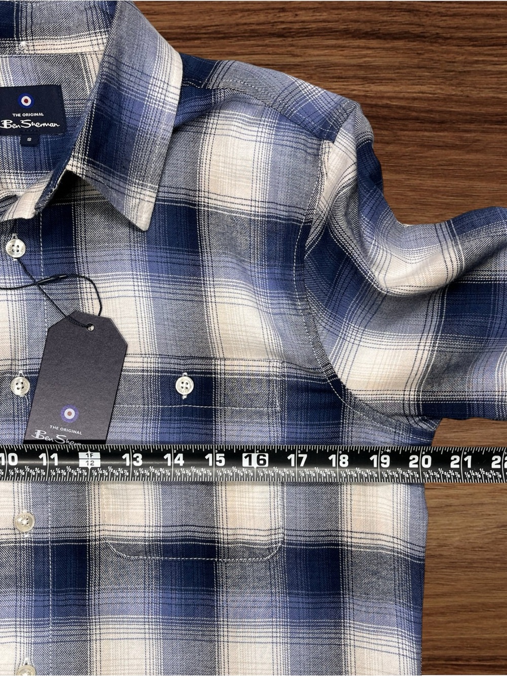 Ben Sherman Wedgewood Blue White Plaid Light Flannel Casual Button Down. Small. - Picture 6 of 10